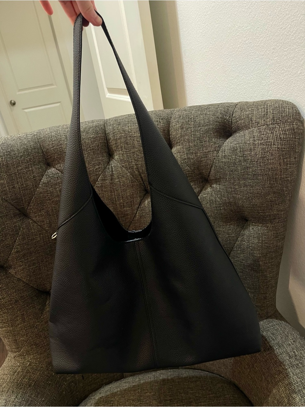Classic Black Leather Shoulder Tote